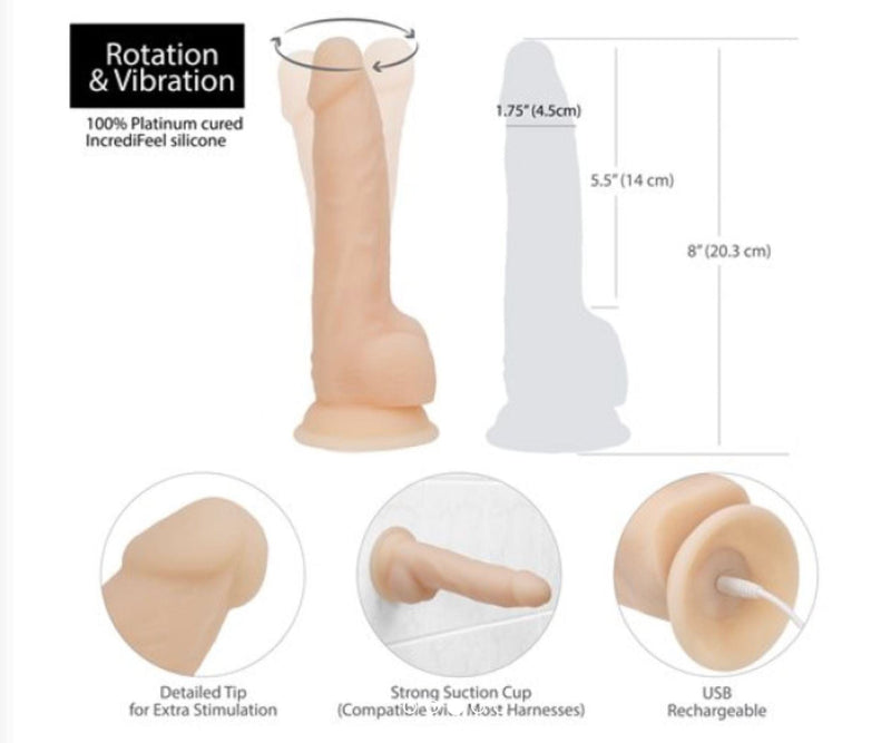 ADDICTION Rotating 8" Vibrating Dildo w Remote - Vanilla