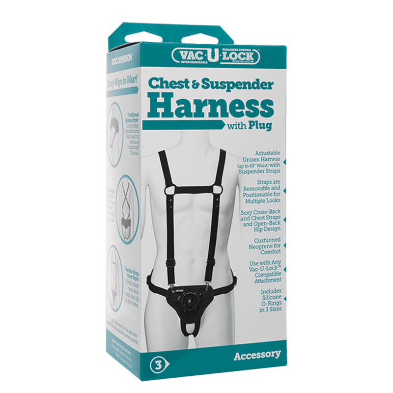 VAC-U-LOCK™ - CHEST AND SUSPENDER HARNESS WITH PLUG - Magic Men Australia, VAC-U-LOCK™ - CHEST AND SUSPENDER HARNESS WITH PLUG, Dildos